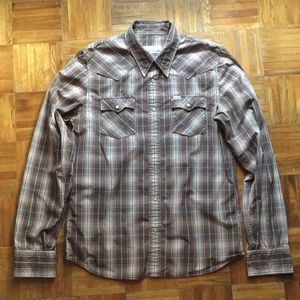 Western styling brown plaid button down